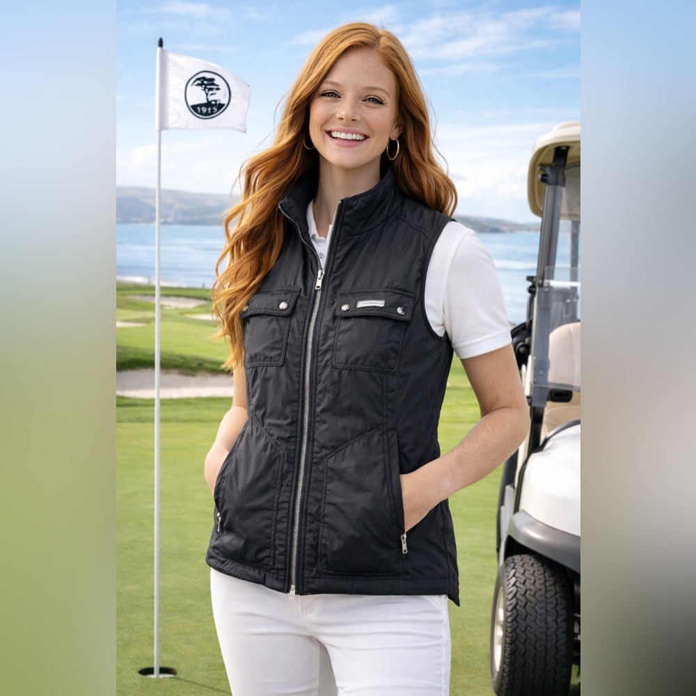 RARE Tommy Bahama 18 Golf Pebble Beach Black Lightweight Puffer Vest Size Medium